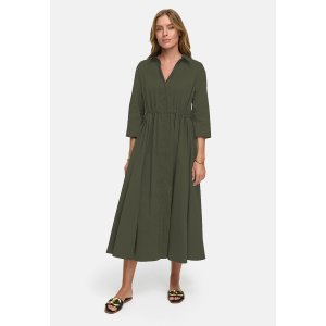 CATNOIR Damen Kleid 262‑3563‑1 – Cotton‑Stretch Hemdblusenkleid in Khaki mit Taillenzug