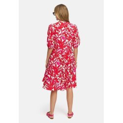 CATNOIR Damen Kleid 262‑3191‑2 – Sommerkleid aus Viskose‑Mix mit pink‑rotem Print & V‑Ausschnitt 38