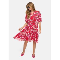 CATNOIR Damen Kleid 262‑3191‑2 – Sommerkleid aus Viskose‑Mix mit pink‑rotem Print & V‑Ausschnitt 40