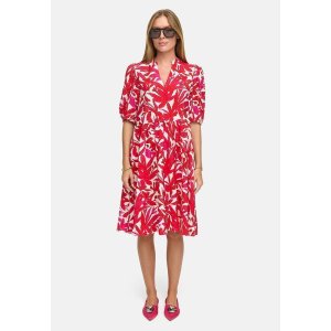 CATNOIR Damen Kleid 262‑3191‑2 – Sommerkleid aus Viskose‑Mix mit pink‑rotem Print & V‑Ausschnitt 42
