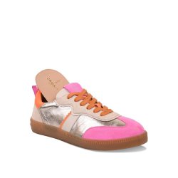 CRICKIT Damen Sneaker RONJA – Leder‑Sneaker in Silber/Pink mit Orange‑Details