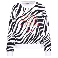 SENSES The Label Damen Sweatshirt SE2602‑3520‑11 – Zebra‑Print Sweatshirt „Love over everything“ in Weiß/Schwarz XXL