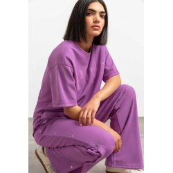 SENSES The Label Damen Hose SE2602‑1463‑31 – PAINT:ERLY Athleisure‑Hose in Purple mit Druckknopf‑Details