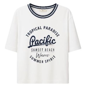 SANI BLU Damen T-Shirt 9045 – Weiß mit blauer Schrift | Sportliches Sommer-Shirt 36