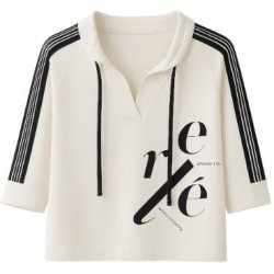 SANI BLU Damen Shirt 9097‑02 – Weißes Sweatshirt mit halbem Arm & modernem Print