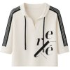SANI BLU Damen Shirt 9097‑02 – Weißes Sweatshirt mit halbem Arm & modernem Print 44