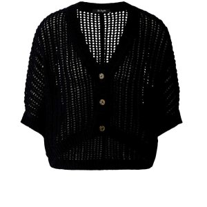MISS LAGOTTE Damen Strickjacke 97733 – Schwarze Mesh‑Cardigan mit Knöpfen