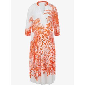 SPORTALM Damen Kleid 550313 – Midi-Kleid mit Palmen-Print in Orange & Weiß