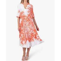 SPORTALM Damen Kleid 550313 – Midi-Kleid mit Palmen-Print in Orange & Weiß