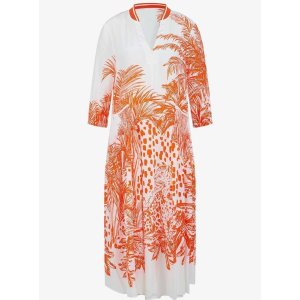 SPORTALM Damen Kleid 550313 – Midi-Kleid mit Palmen-Print in Orange & Weiß 42