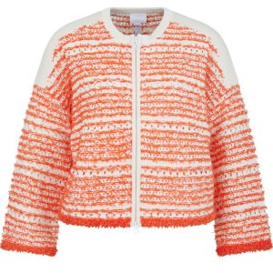 SPORTALM Damen Jacke 450271 – Strickjacke in Orange‑Weiß mit Strukturmuster