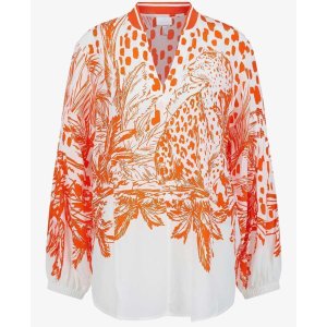 SPORTALM Damen Bluse 500312 – Leichte Bluse mit Palmen-Print in Orange-Weiß 36