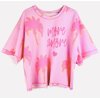 YIPPIE HIPPIE Damen Kurzarm‑Sweatshirt S52‑518 – „more amore“ Palm‑Print Sweat in Pink
