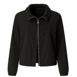 SANI BLU Damen Jacke 9082‑10 – Leichte Jacke mit angerüschtem Kragen in Schwarz 42