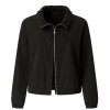 SANI BLU Damen Jacke 9082‑10 – Leichte Jacke mit angerüschtem Kragen in Schwarz 42