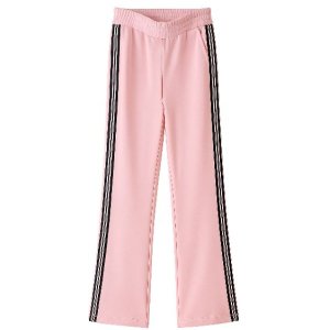 SANI BLU Damen Jerseyhose 9011 – Wide Leg Jersey Pants in Rosa mit Kontraststreifen 36
