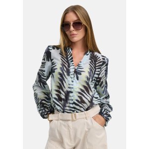 CATNOIR Damen Bluse 262‑2684‑2 – Leichte Cotton‑Voile Bluse mit Palm‑Print in Blau/Schwarz 38