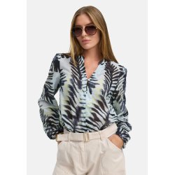 CATNOIR Damen Bluse 262‑2684‑2 – Leichte Cotton‑Voile Bluse mit Palm‑Print in Blau/Schwarz 38