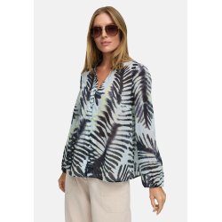 CATNOIR Damen Bluse 262‑2684‑2 – Leichte Cotton‑Voile Bluse mit Palm‑Print in Blau/Schwarz 38
