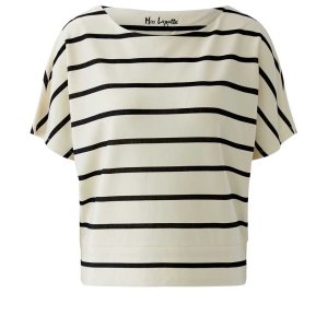 MISS LAGOTTE Damen T‑Shirt 97070 – Lockeres Streifen-Shirt in Creme/Schwarz 38