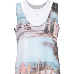 SPORTALM Damen Top 250370 – Ärmelloses Mesh-Sommertop mit Surfboard-Print