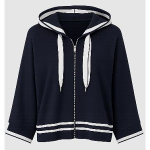SANI BLU Damen Kapuzen‑Sweatjacke 9037 – Navy Zip‑Hoodie im Maritim‑Look mit Kontraststreifen 40
