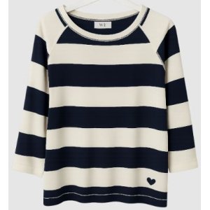 SANI BLU Damen Sweatshirt 9026 – Maritimer Streifen‑Pullover in Navy/Weiß mit Herz‑Detail