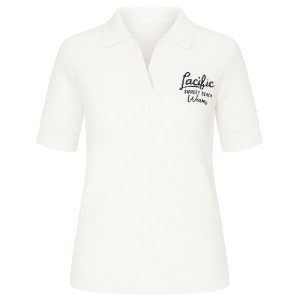 SANI BLU Damen Shirt 9050 – Polo‑Style Kurzarmshirt „Pacific Sunset Beach Waves“ in Weiß