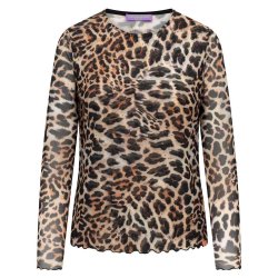 FRIEDA&FREDDIES Damen Longsleeve 261231 – Transparentes Mesh-Longsleeve mit Leopardenprint 42