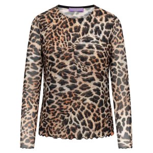 FRIEDA&FREDDIES Damen Longsleeve 261231 – Transparentes Mesh-Longsleeve mit Leopardenprint 44