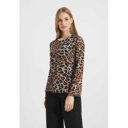 FRIEDA&FREDDIES Damen Longsleeve 261231 – Transparentes Mesh-Longsleeve mit Leopardenprint 44