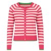 FRIEDA&FREDDIES Damen Cardigan 261355 – Gestreifte Strickjacke in Pink & Weiß 36