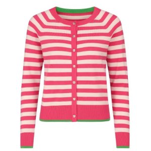 FRIEDA&FREDDIES Damen Cardigan 261355 – Gestreifte Strickjacke in Pink & Weiß 42