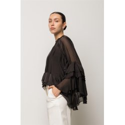 KAOS Bluse SPJCF005 – Volant‑Chiffonbluse in der Farbe Moro