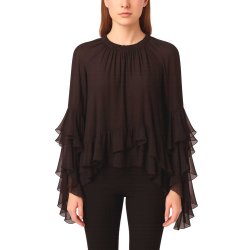 KAOS Bluse SPJCF005 – Volant‑Chiffonbluse in der Farbe Moro