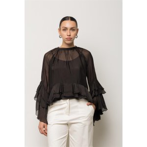 KAOS Bluse SPJCF005 – Volant‑Chiffonbluse in der Farbe Moro S