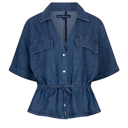 RED BUTTON Damen Bluse SRB4963 Drew – Kurzarm‑Denimbluse mit Tunnelzug M