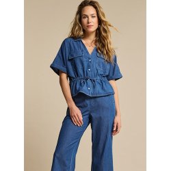 RED BUTTON Damen Bluse SRB4963 Drew – Kurzarm‑Denimbluse mit Tunnelzug XL