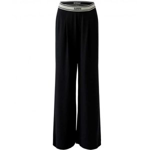 MISS LAGOTTE Damen Hose 96991 – Schwarze Wide Leg Jersey Hose mit LOVE-Bund