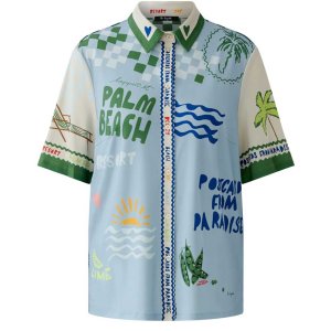 MISS LAGOTTE Damen Bluse 97046‑0506 – Sommerliche Kurzarm-Bluse mit Print in Hellblau/Multicolor 42