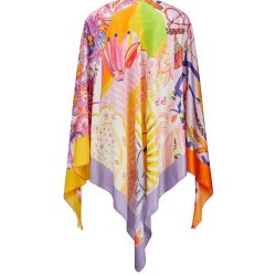CODELLO Damen Poncho 61B0031 – Leichter Poncho mit Pattern‑Mix in Pink (130 × 130 cm)
