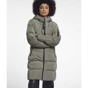 RINO & PELLE Damen Steppmantel Jade 7002612 – Langer Padded Coat mit Kapuze in Misty Basil