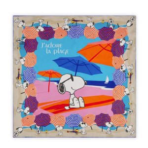 CODELLO Damen Nicki Tuch Snoopy 61T0110‑BLU2 – Seidentuch mit Snoopy Strandmotiv in Blau