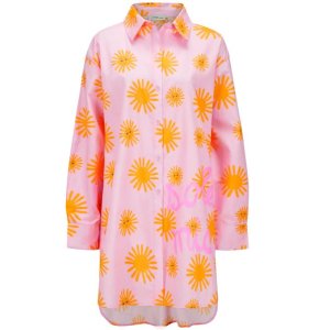 CODELLO Damen Beach Bluse Cotton Suns Allover 61B0029‑PIN1 – Pinke Strandbluse mit Sonnenprint S