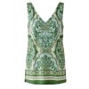 MISS LAGOTTE Damen Top V‑Neck Green Blue 97069‑0645 – Ärmelloses Top mit Ornament‑Print