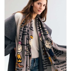CODELLO Damen Schal 62S0073 – Peanuts Schal mit beliebten Charaktere in braunen Tönen
