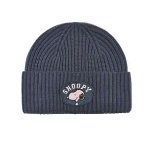 CODELLO Damen Strickmütze – Snoopy-Patch Beanie in Blau