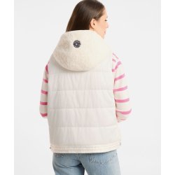 FRIEDA & FREDDIES Damen Fake Fur Weste 266508 – Teddyweste mit Kapuze in Off-White