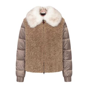 FRIEDA & FREDDIES Damen Steppjacke 266759– Teddyfront mit hellem Fake-Fur Kragen in Café au Lait