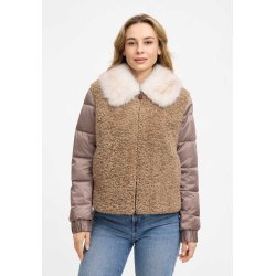 FRIEDA & FREDDIES Damen Steppjacke 266759– Teddyfront mit hellem Fake-Fur Kragen in Café au Lait
